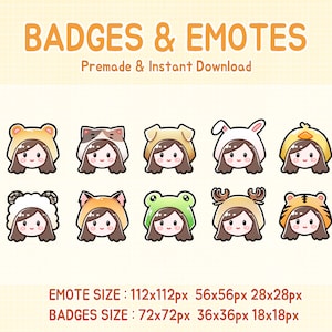 Emblemas Twitch emotes de uma linda garota animal.