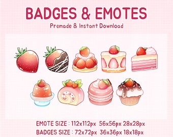 Strawberry Cake Twitch Badges and Emotes (Digital Download)