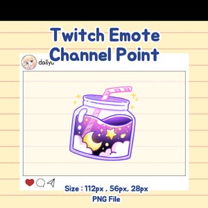 Twitch emotes purple pink cute moon star bottle channel point.