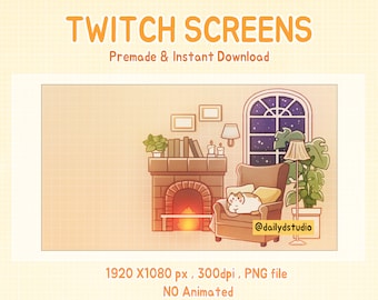 Kawaii Cat Twitch Stream Screen: Cozy Starting Soon Screen (PNG File)