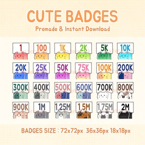 Twitch cute cat bit sub badges, kawaii stream bits.