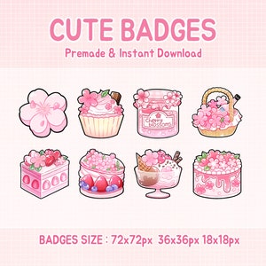 Twitch badges, sakura pink cake sub badge, cherry blossom stream.