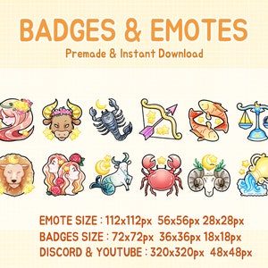 Odznaki gwiazd Twitch, emotikony znaków zodiaku, naklejki Discord.