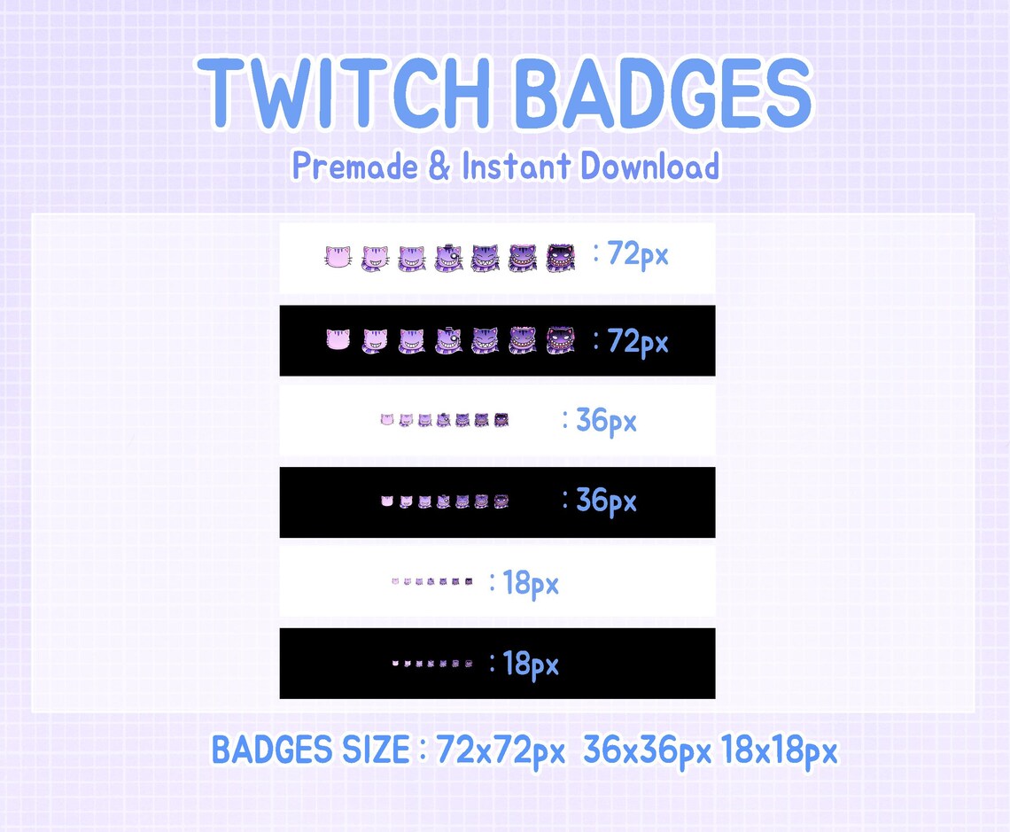 Cheshire Cat Twitch Sub Badge Set | Purple Smile Emotes for Streamers ...