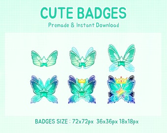 Twitch badges, green blue butterfly wing sub badge (digital download)
