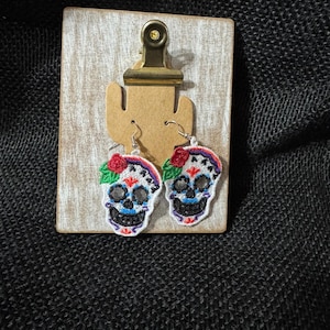 Embroidery FSL Sugar Skull Earrings