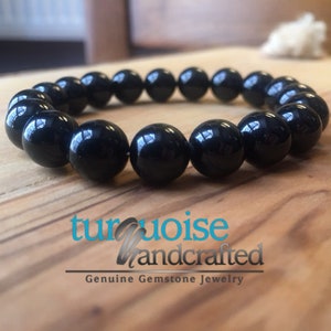 Black Tourmaline Bracelet, A+ 10 mm Black Tourmaline, Grounding Jewelry, Tourmaline Bracelet
