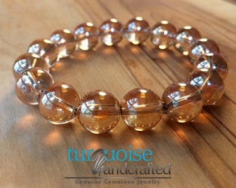 Champagne Imperial Topaz Bracelet, 10 mm Gemstone Bracelet, Joy, Generosity, Abundance Bracelet, Rare Topaz Jewelry, Topaz Bracelet