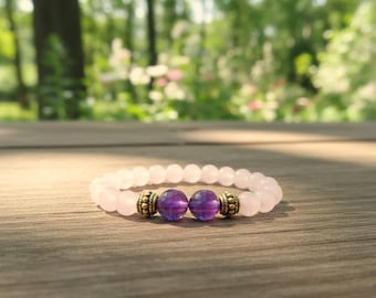 Rose Quartz Amethyst Bracelet, Gemstone Crystal Jewelry
