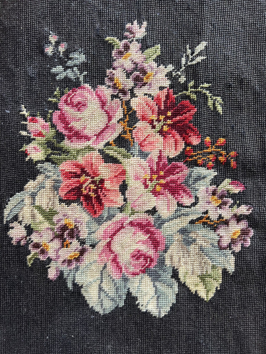 Needlepoint Chair Cover Vintage Floral Needlepoint Etsy