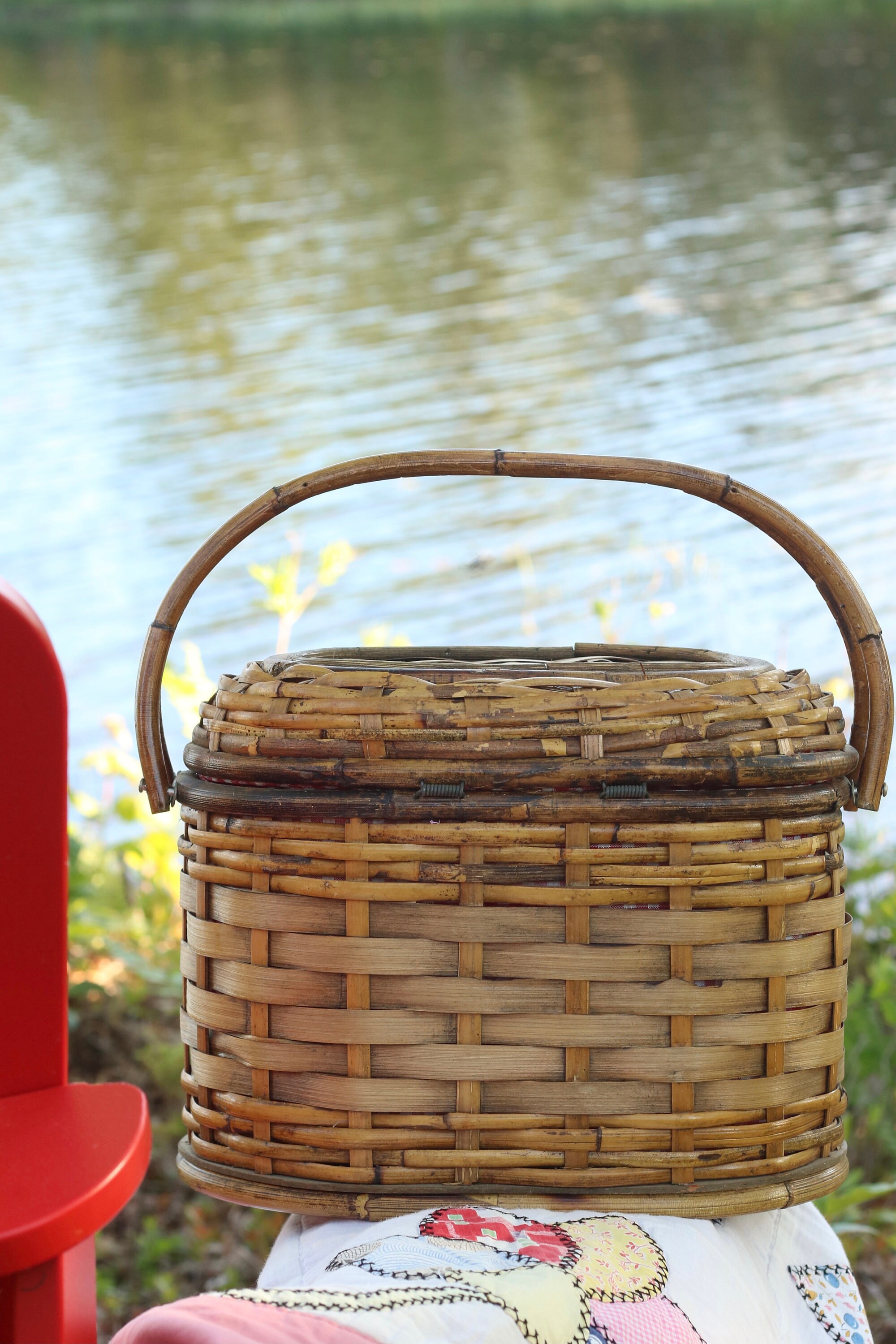 Woven Picnic Basket with quilted gingham lining Etsy