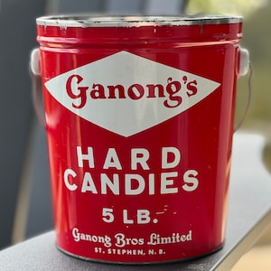 Ganong’s Hard Candies 5 LB.  Bucket Tin-Ganong Bros Limited- St. Stephen, N.B.-Vintage Candy Tins
