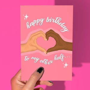 Gelukkige verjaardag aan mijn wederhelft Verjaardagskaart - Interracial Verjaardagskaart Wenskaart Partner Romantische verjaardagskaart Zwart Liefdeskaart Roze