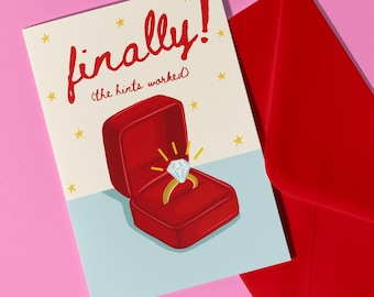 Finally All The Hints Worked Engagement Card - Funny Engagement Card Congratulations Proposal Greeting Card