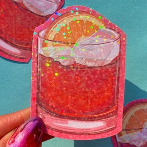 Adesivo olografico per cocktail Negroni - Adesivo in vinile con illustrazione di cocktail, adesivo per bottiglia d'acqua per laptop, adesivo per diario spazzatura per laptop