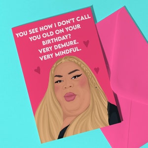 Sehr zurückhaltend, sehr achtsam Geburtstagskarte - Tik Tok Geburtstagskarte Lustiges Tik Tok Geschenk Demure Mindful Cutesy lustiges Meme Grußkarte für Bestie