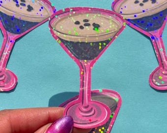 Espresso Martini Cocktail Holographic Sticker - Vinyl Art Sticker Cocktail Illustration Laptop Water Bottle Decal Junk Journal Sticker Drink