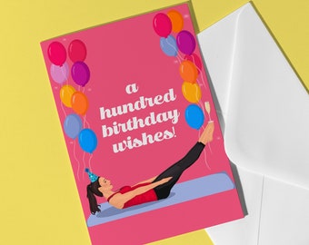 A Hundred Birthday Wishes Pilates Birthday Card - Birthday Card for Pilates Lover Yoga Reformer Pilates Card Pilates Girl Pilates Gift Barre