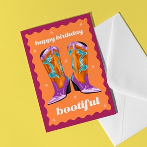 Cartão de feliz aniversário Bootiful - Cartão de felicitações de cowboy Música country Presente para amigo Parceiro Cartão Presente Botas de cowboy Cowgirl Cartão de aniversário fofo