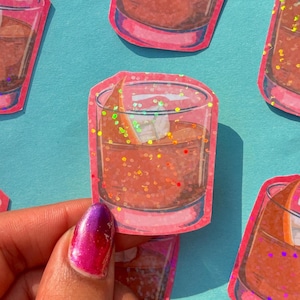 Adesivo olografico per cocktail vecchio stile - Adesivo in vinile con illustrazione di cocktail, adesivo per bottiglia d'acqua per laptop, adesivo per diario spazzatura per laptop