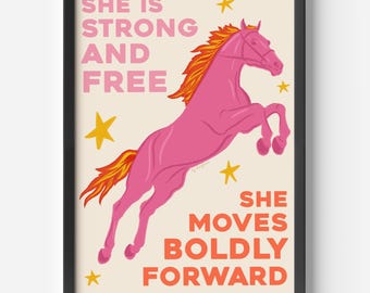 She Moves Boldy Forward Year of the Horse Print Lunar New Year Decor Zodiac Wall Art