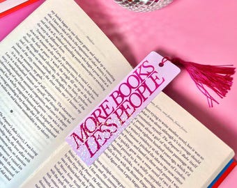 More Books Less People Holographic Tassel Bookmark - Vinyl Art Bookmark Literary Gifts Book Lover Gifts Tassel Bookmark Reading Gift