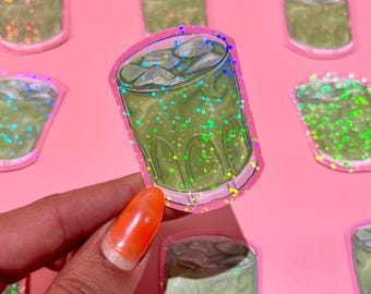 Pegatina holográfica de matcha - Pegatina de vinilo con ilustración de matcha, calcomanía para botella de agua para portátil, pegatina para diario basura, regalo para amantes del matcha