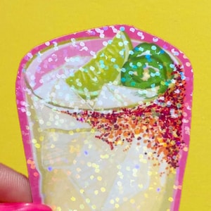 Adesivo olografico per cocktail Margarita piccante - Adesivo in vinile per bottiglia d'acqua, illustrazione di cocktail, adesivo per diario spazzatura, adesivo per laptop