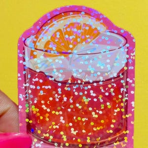Adesivo olografico per cocktail Negroni - Adesivo in vinile con illustrazione di cocktail, adesivo per bottiglia d'acqua per laptop, adesivo per diario spazzatura per laptop
