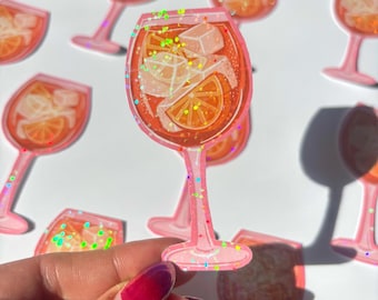 Cocktail Holographic Sticker - Vinyl Art Sticker Cocktail Illustration Laptop Water Bottle Decal Junk Journal Sticker Laptop