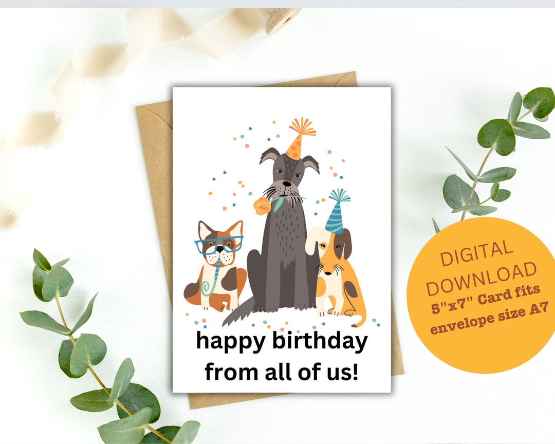 Printable Dog Birthday Card Cute Dog Greeting Card Instant Etsy