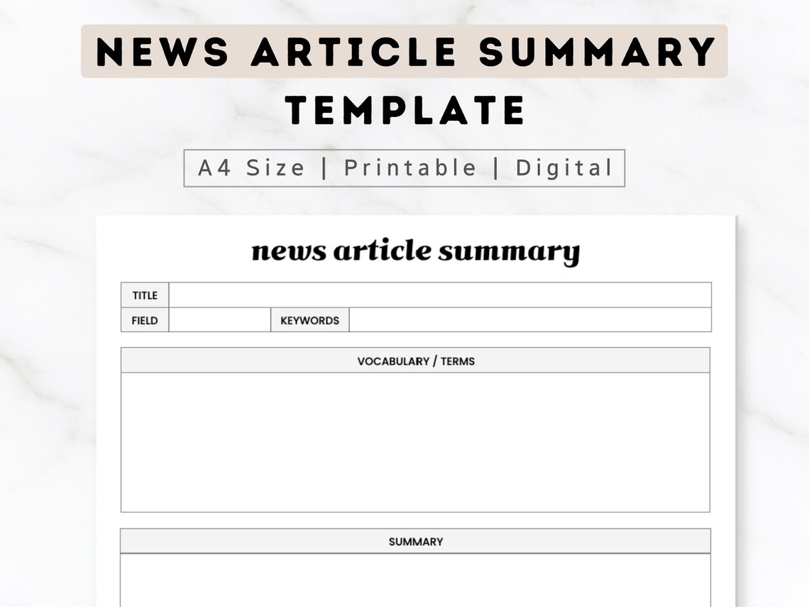 News Article Summary Template Newspaper Scrapbook A4 - Etsy