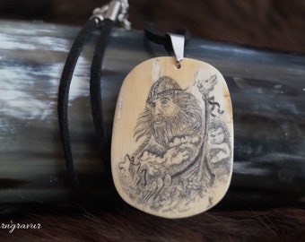 Scrimshaw pendant with Viking leather strap