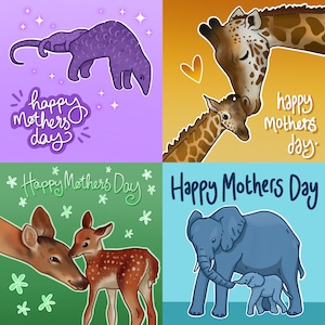 Cartes de fête des mères d’animaux mignons