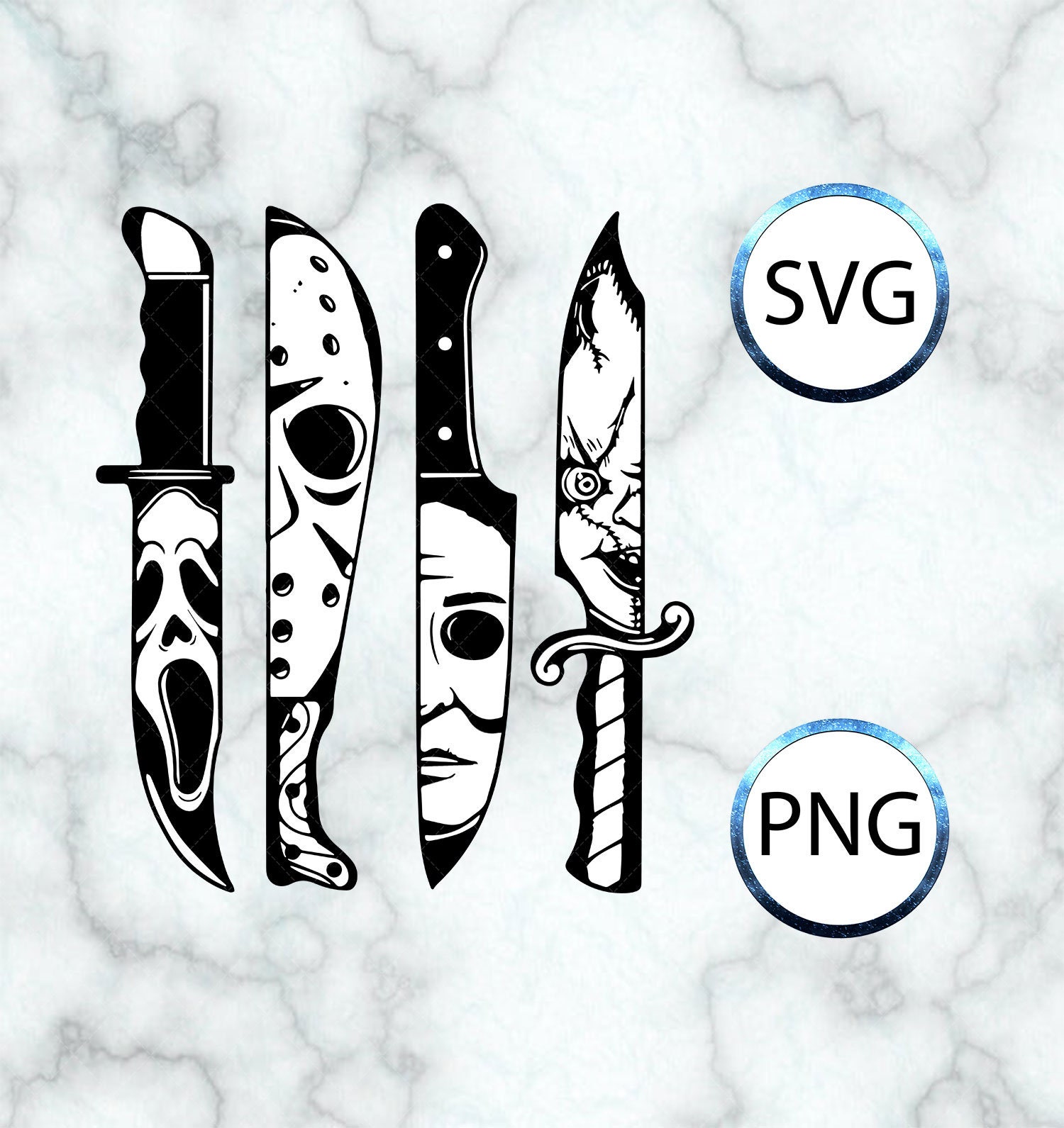 Horror movie characters in knives svg, Michael Myers svg, Scream svg, Chucky, Jason Voorhees SVG, Friday 13th svg, Horror movie, Halloween