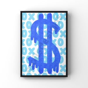 Preppy Blue XOXO Money Sign (Digital Download), Preppy Wall Art, Room Decor, Poster Print, Prints, Preppy, Wall Art