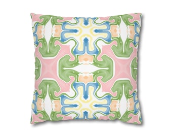 Pink, Blue, and Green Abstract Pillow Cover| Dorm Decor for College Girls | Home and Apartment Decor | Throw Pillows for Couch
