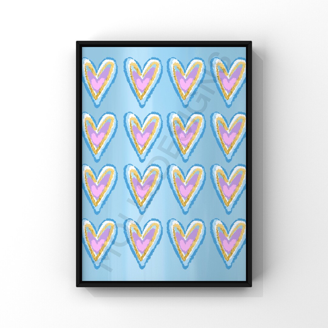 Preppy Blue and Gold Hearts digital Download Preppy Wall - Etsy