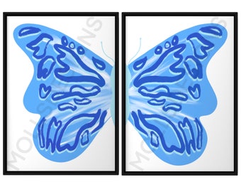Preppy Blue Split Butterfly Wall Art (Digital Download), Preppy Wall Art, Room Decor, Poster Print, Prints, Preppy, Wall Art