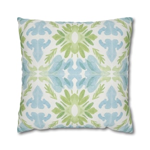 Blue and Green Watercolor Abstract Pillow Cover | Dorm Decor for College Girls | Home and Apartment Decor | Throw Pillows for Couch