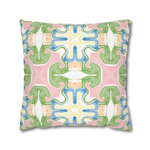 Funda de almohada abstracta en rosa, azul y verde / Decoración de dormitorio para chicas universitarias / Decoración de casa y apartamento / Cojines para sofá