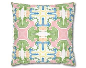 Pink, Blue, and Green Abstract Pillow Cover | Dorm Decor for College Girls | Home and Apartment Decor | Throw Pillows for Couch