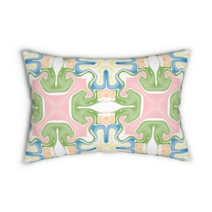 Pink, Blue, and Green Lumbar Abstract Pillow | Dorm Decor for College Girls | Home and Apartment Decor | Throw Pillows for Couch