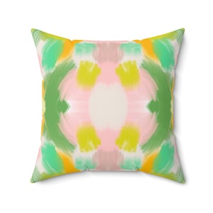 Pink, Yellow, Green Mirrored Abstract Pillow | Dorm Decor for College Girls | Home and Apartment Decor | Throw Pillows for Couch