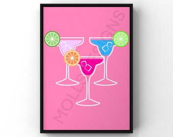 Preppy Vibrant Drinks Bar Cart Wall Art (Digital Download), Bar Cart Art, Preppy Wall Art, Poster Print, Prints, Preppy, Wall Art