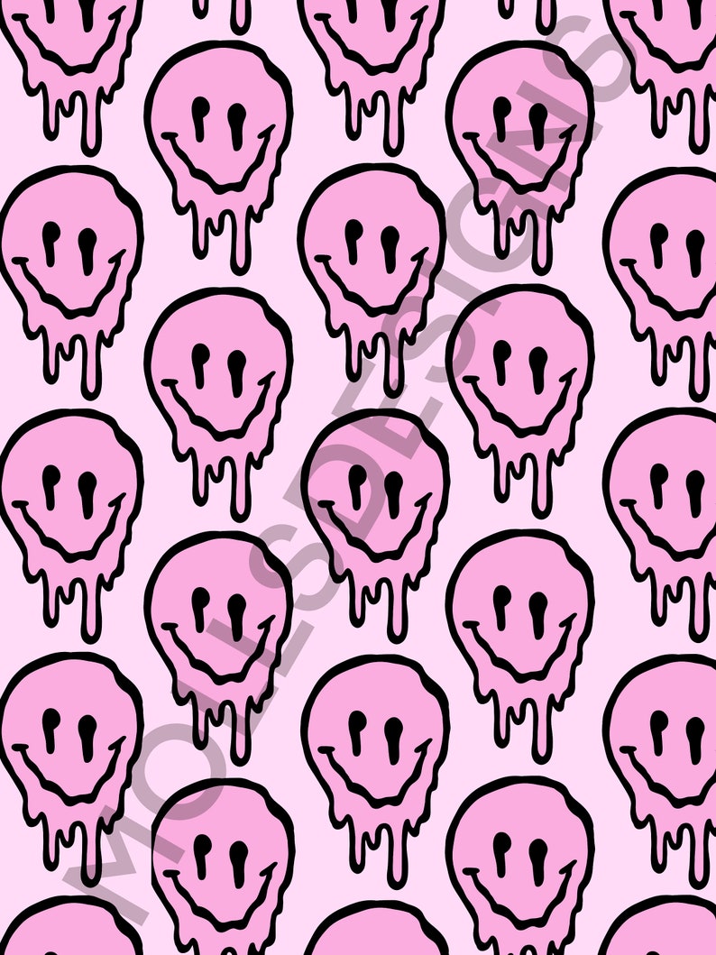 Pink Drip Smiley Face Digital Download Preppy Wall Art Etsy