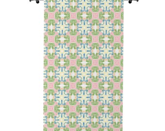 Pink, Blue, and Green Abstract Window Curtain | Dorm Decor for College Girls | Home and Apartment Decor | Window Curtains