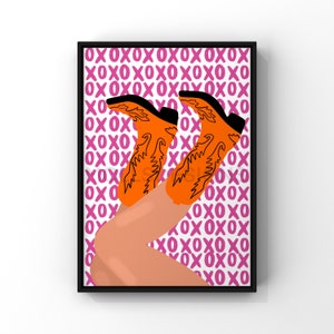 Preppy Hot Pink and Orange Cowboy Boots Wall Art (Digital Download), Preppy Wall Art, Room Decor, Poster Print, Prints, Preppy, Wall Art