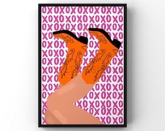 Preppy Hot Pink and Orange Cowboy Boots Wall Art (Digital Download), Preppy Wall Art, Room Decor, Poster Print, Prints, Preppy, Wall Art