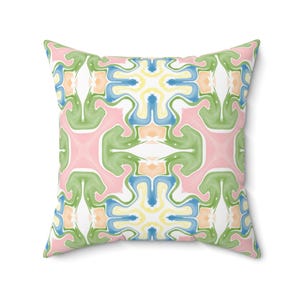 Pink, Blue, and Green Abstract Pillow | Dorm Decor for College Girls | Home and Apartment Decor | Throw Pillows for Couch